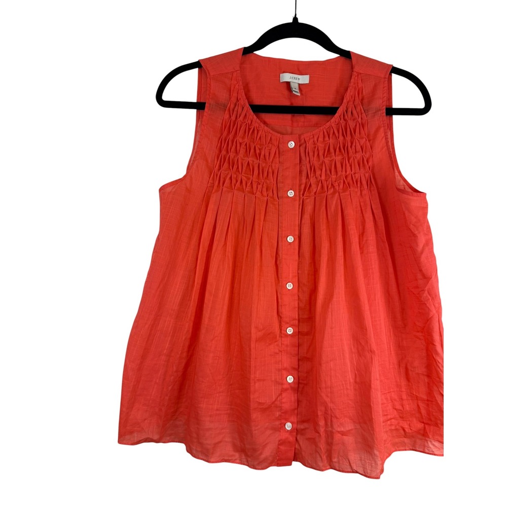 J.Crew Coral Orange Smocked Pintuck Sleeveless Cotton Blouse Top Size 8